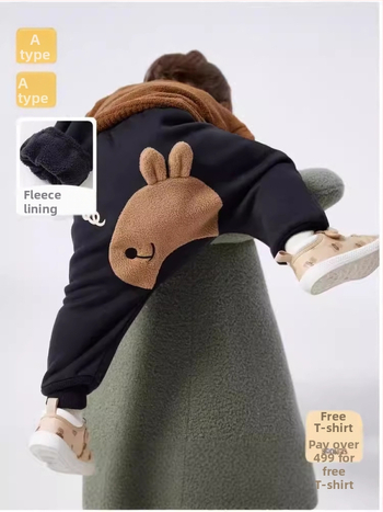 Detské zimné voľnočasové nohavice, voľný strih, vysoký pás, Cartoon vzor, zloženie polyester 66,6% / bavlna 33,4%