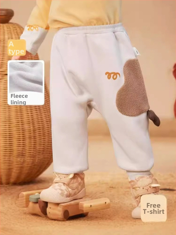 Detské zimné voľnočasové nohavice, voľný strih, vysoký pás, Cartoon vzor, zloženie polyester 66,6% / bavlna 33,4%