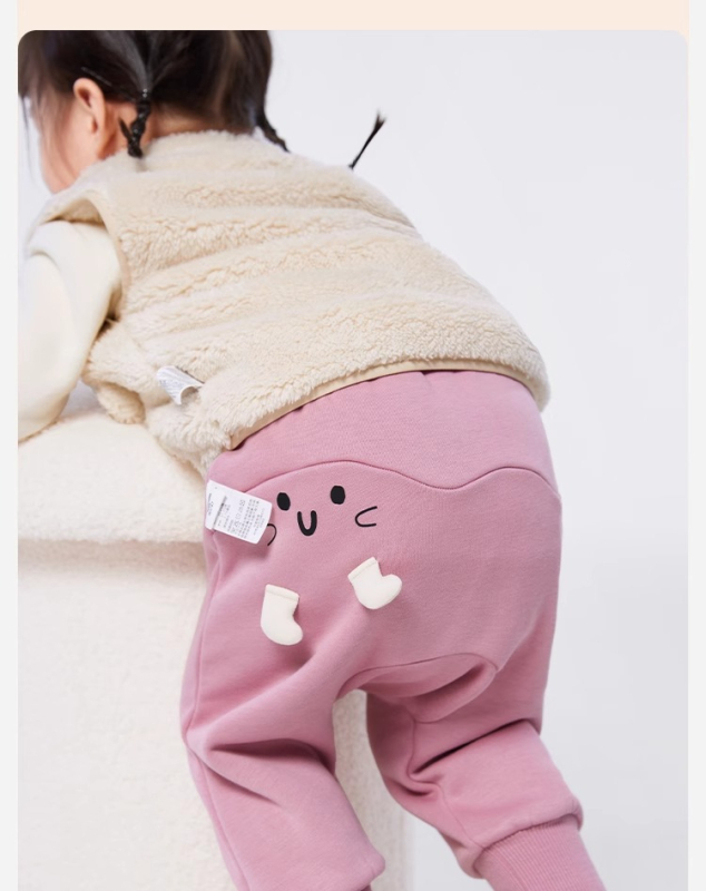 Detské zimné voľnočasové nohavice, voľný strih, vysoký pás, Cartoon vzor, zloženie polyester 66,6% / bavlna 33,4%