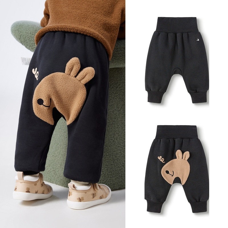 Detské zimné voľnočasové nohavice, voľný strih, vysoký pás, Cartoon vzor, zloženie polyester 66,6% / bavlna 33,4%