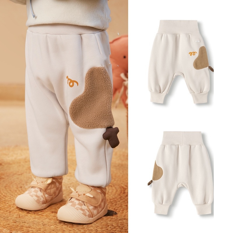 Detské zimné voľnočasové nohavice, voľný strih, vysoký pás, Cartoon vzor, zloženie polyester 66,6% / bavlna 33,4%