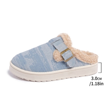 Női denim papucs zárt orrú, vastag gumitalpú, belső rövid plüss bélés, európai és amerikai stílus