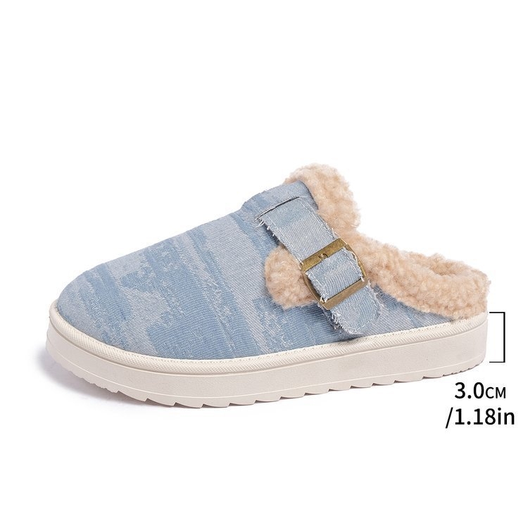 Női denim papucs zárt orrú, vastag gumitalpú, belső rövid plüss bélés, európai és amerikai stílus