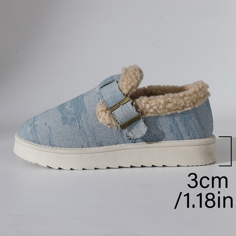 Női denim papucs zárt orrú, vastag gumitalpú, belső rövid plüss bélés, európai és amerikai stílus