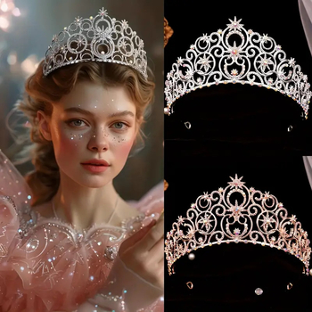 Vintage čelenka s konšteláciou, biele krištále, elektroplátovaný kov