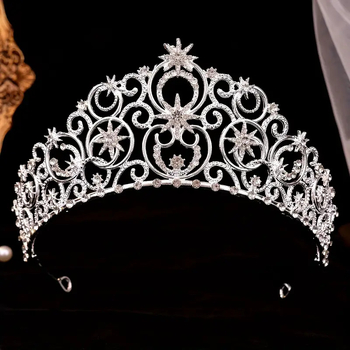 Vintage čelenka s konšteláciou, biele krištále, elektroplátovaný kov