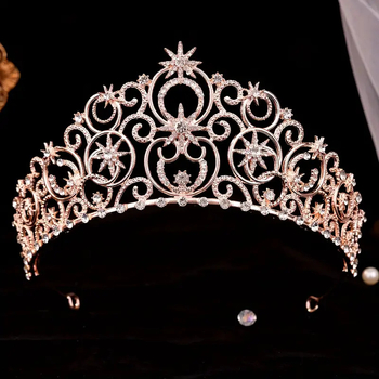 Vintage čelenka s konšteláciou, biele krištále, elektroplátovaný kov