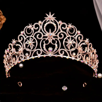 Vintage čelenka s konšteláciou, biele krištále, elektroplátovaný kov