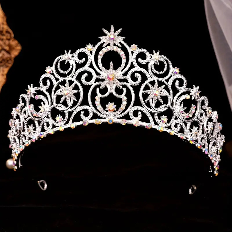 Vintage čelenka s konšteláciou, biele krištále, elektroplátovaný kov