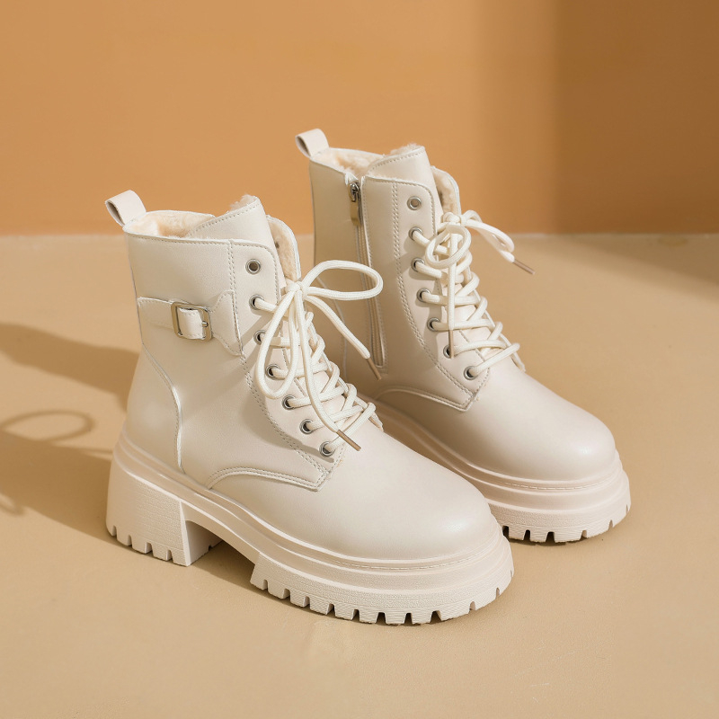 Ботуши Мартин за жени, с кръгъл нос, дебела подметка, дебел ток, повдигане на височината