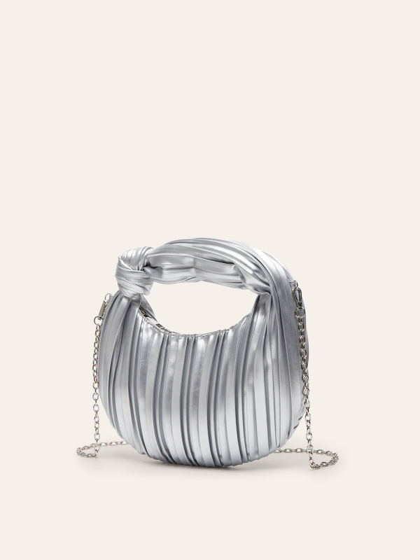 Овална PU вечерна чанта с плисиран облачен дизайн, подмишнична форма, цип