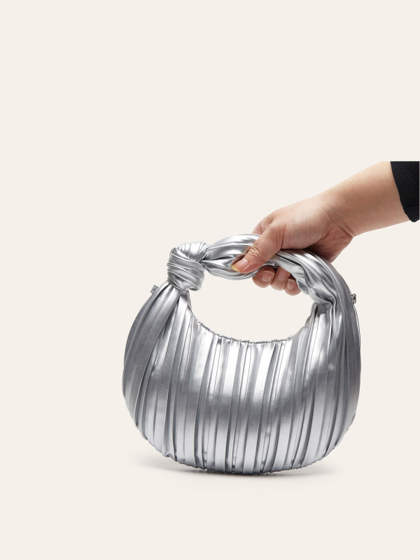 Овална PU вечерна чанта с плисиран облачен дизайн, подмишнична форма, цип