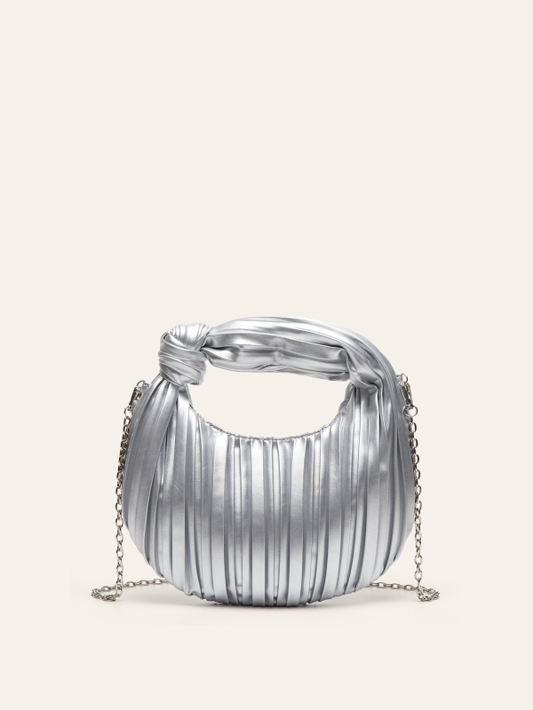 Овална PU вечерна чанта с плисиран облачен дизайн, подмишнична форма, цип
