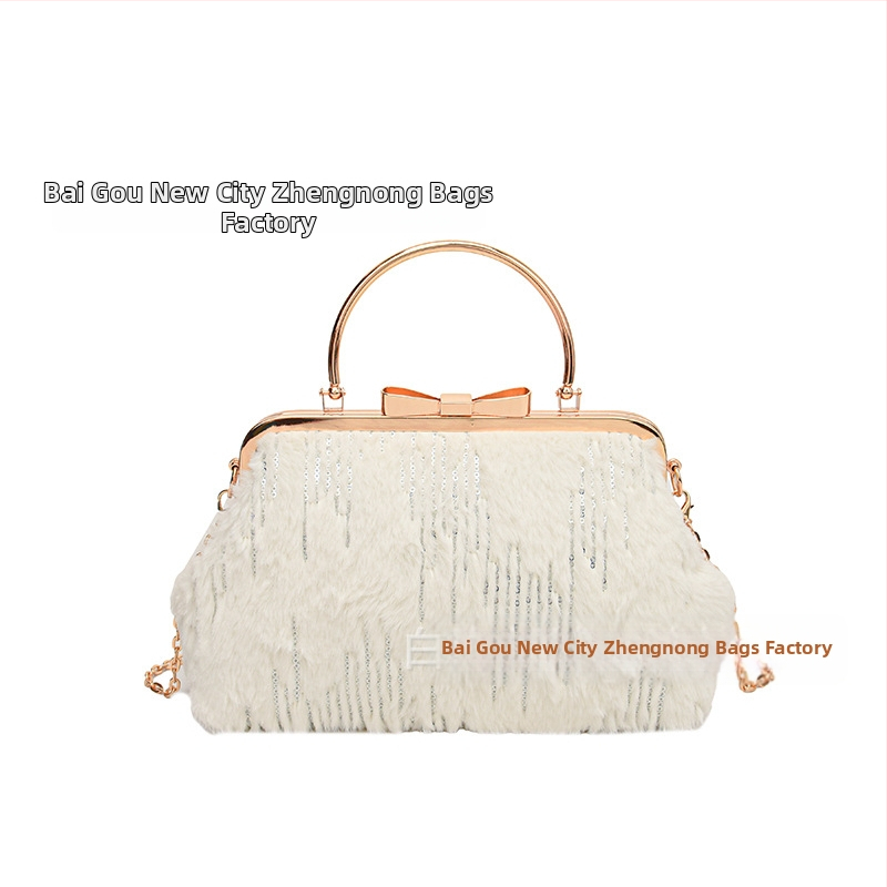 Plyšová dámska kabelka s tvarom mušle, crossbody, klipové otvorenie, vrecko na telefón, polyesterová podšívka, street fashion, zima 2024