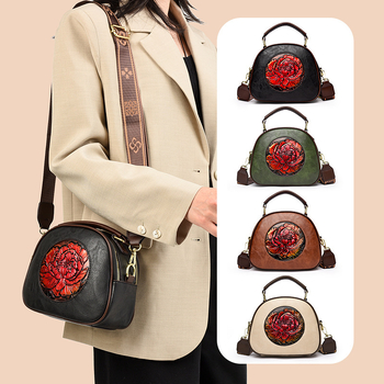 Geantă PU, formă ovală, stil literar chinezesc, închidere cu fermoar, căptușeală poliester-bumbac