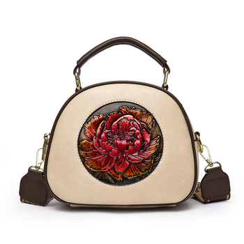 Geantă PU, formă ovală, stil literar chinezesc, închidere cu fermoar, căptușeală poliester-bumbac