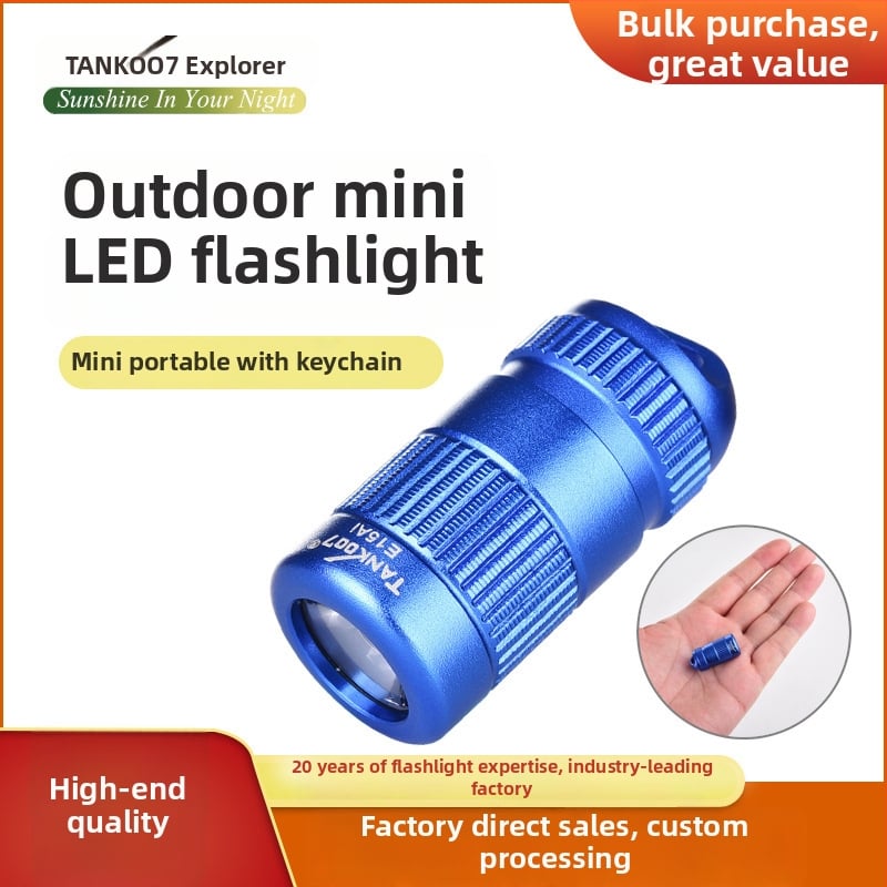 TANK007 Мини фенер LED от алуминиев сплав, 3W, ръчно задвижване, съвместимо с бутонна батерия, ключодържател