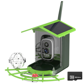 Hrănitoare inteligentă pentru păsări cu recunoaștere AI a păsărilor și cameră HD (senzor de imagine CCD; HD 2304x1296; funcție de alarmă; utilizare în exterior; temperatură de funcționare -10°C până la 45°C)