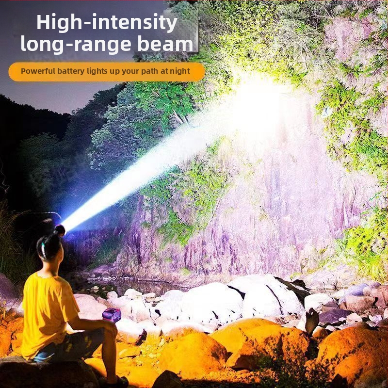 Επαναφορτιζόμενος LED φακός κεφαλής, 300W, μακριά δέσμη, με τοποθέτηση στο κεφάλι, για νυχτερινό ψάρεμα.