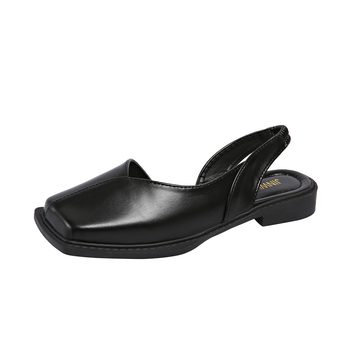 Дамски сандали с квадратен нос и дебел ток, PU горна част, гумена подметка, корейски стил