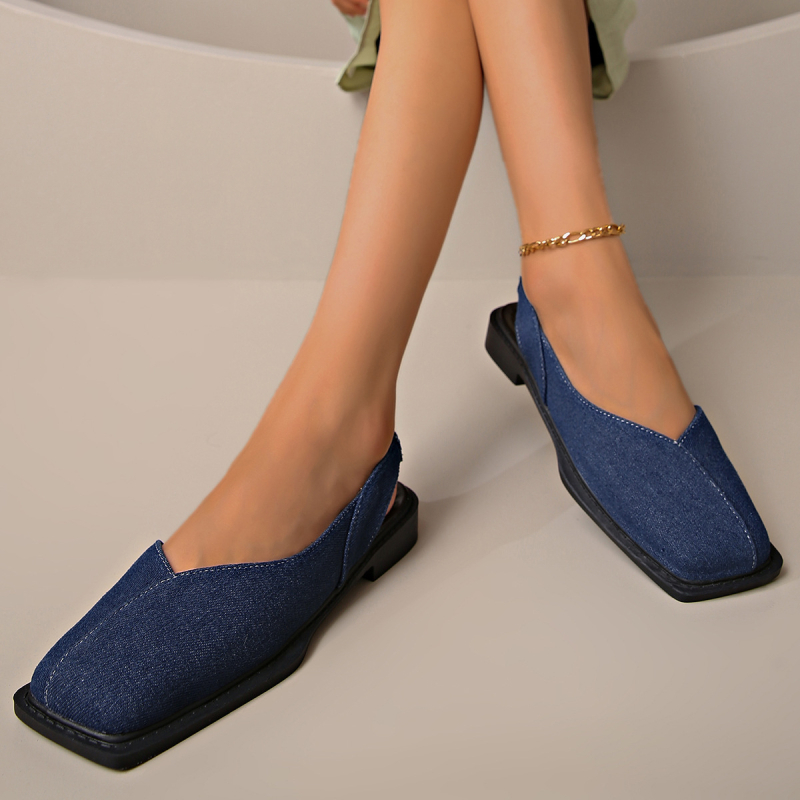 Дамски сандали с квадратен нос и дебел ток, PU горна част, гумена подметка, корейски стил