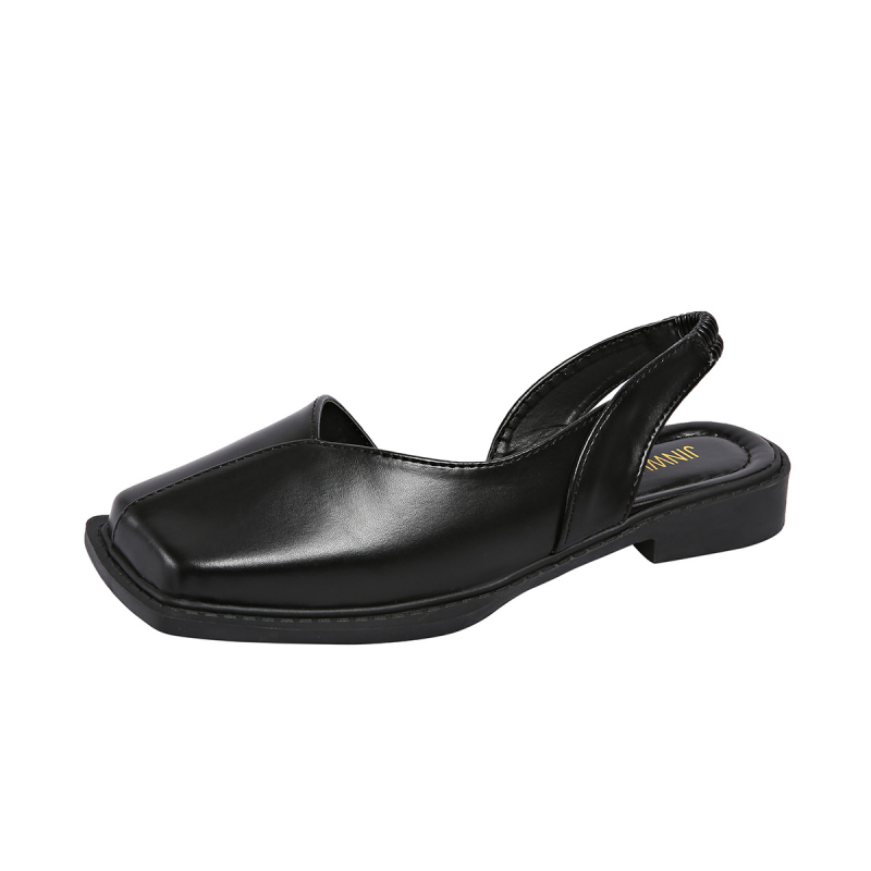 Дамски сандали с квадратен нос и дебел ток, PU горна част, гумена подметка, корейски стил