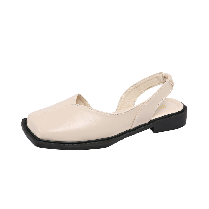 Дамски сандали с квадратен нос и дебел ток, PU горна част, гумена подметка, корейски стил