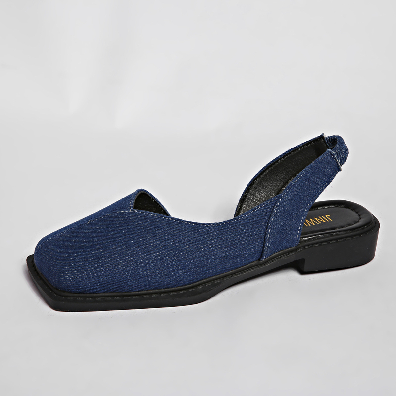 Дамски сандали с квадратен нос и дебел ток, PU горна част, гумена подметка, корейски стил