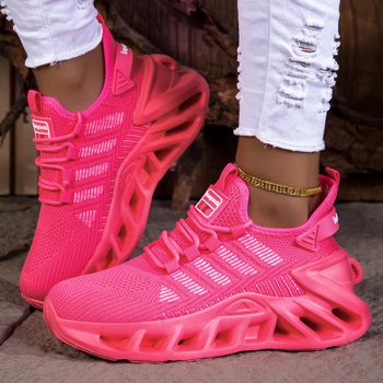Дамски мрежести Flyknit обувки за ежедневието, връзки, дишащи, ударопоглъщащи, MD подметка
