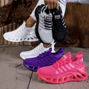 Дамски мрежести Flyknit обувки за ежедневието, връзки, дишащи, ударопоглъщащи, MD подметка