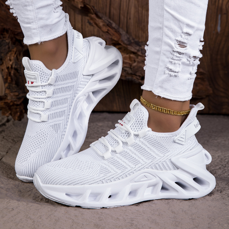 Дамски мрежести Flyknit обувки за ежедневието, връзки, дишащи, ударопоглъщащи, MD подметка