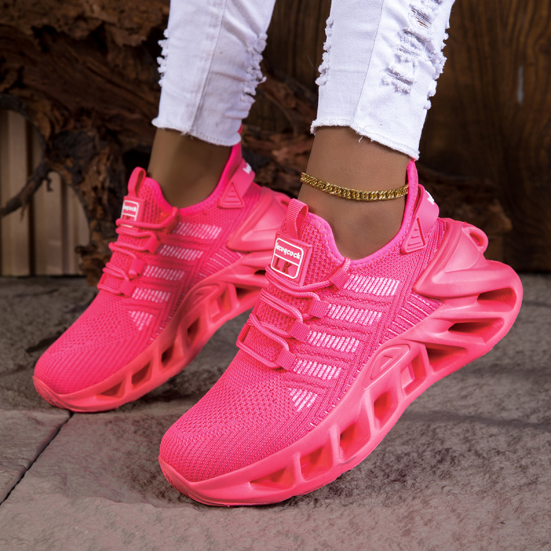 Дамски мрежести Flyknit обувки за ежедневието, връзки, дишащи, ударопоглъщащи, MD подметка