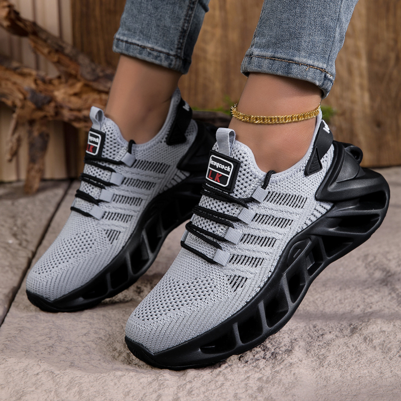Дамски мрежести Flyknit обувки за ежедневието, връзки, дишащи, ударопоглъщащи, MD подметка