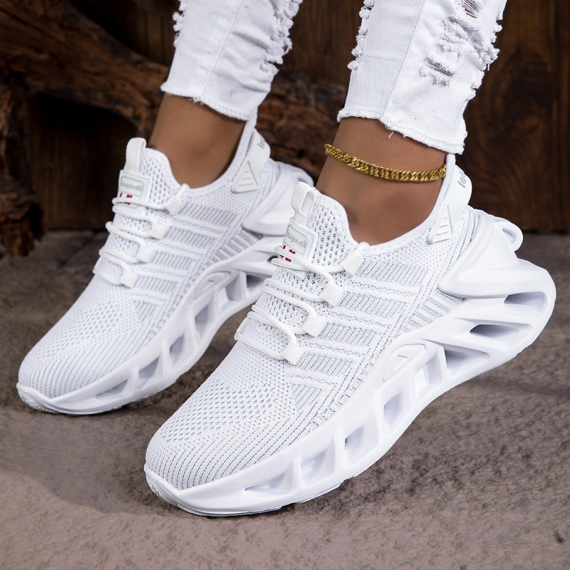 Дамски мрежести Flyknit обувки за ежедневието, връзки, дишащи, ударопоглъщащи, MD подметка