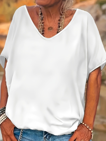 Полиестерна тениска с V-образно деколте и къс ръкав, Casual стил