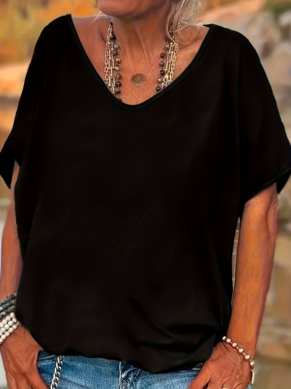 Полиестерна тениска с V-образно деколте и къс ръкав, Casual стил