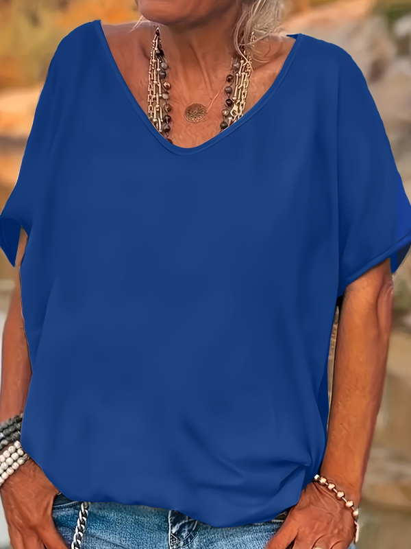 Полиестерна тениска с V-образно деколте и къс ръкав, Casual стил