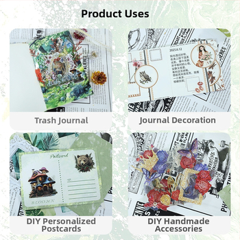 Donghong set samolepiek do denníka so sušenými kvetmi — PET a washi papier, tlačené pozadia