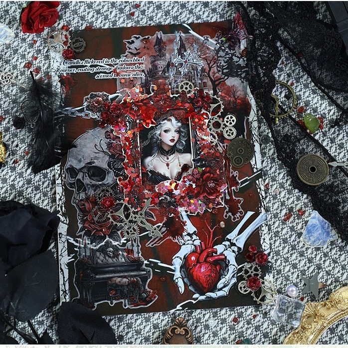 Donghong set samolepiek do denníka so sušenými kvetmi — PET a washi papier, tlačené pozadia