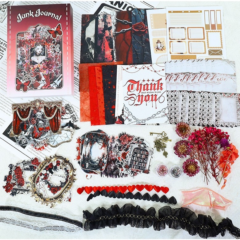 Donghong set samolepiek do denníka so sušenými kvetmi — PET a washi papier, tlačené pozadia