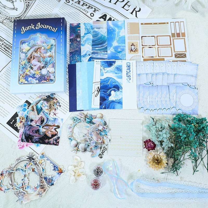 Donghong set samolepiek do denníka so sušenými kvetmi — PET a washi papier, tlačené pozadia