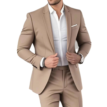 Мъжки Slim-Fit костюм сет от полиестер, Peak Lapel, едно копче, централна задна цепка