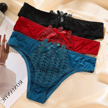 Дантелени дамски бикини, нисък талия, дишащ найлон, повдигаща седалището