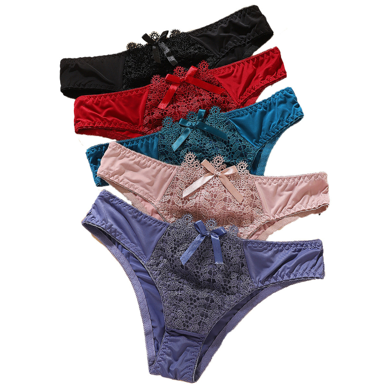 Дантелени дамски бикини, нисък талия, дишащ найлон, повдигаща седалището