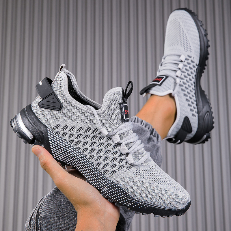 Мъжки леки дишащи спортни обувки с мрежеста горна част за бягане, връзки, кръгъл пръст, подметка MD