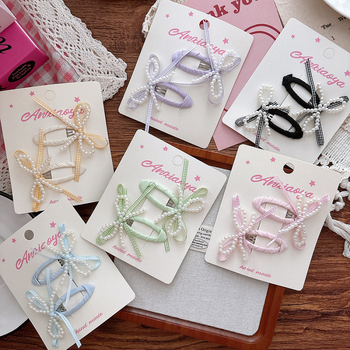 Accesorii pentru păr — clame BB lucrate manual cu perle artificiale, stil proaspăt și dulce