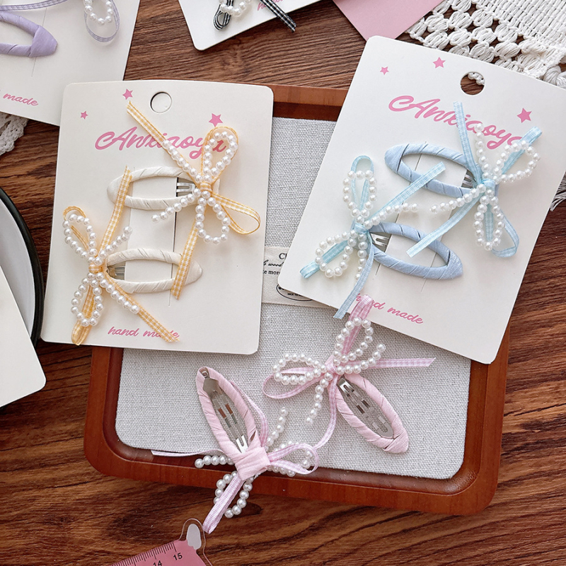 Accesorii pentru păr — clame BB lucrate manual cu perle artificiale, stil proaspăt și dulce