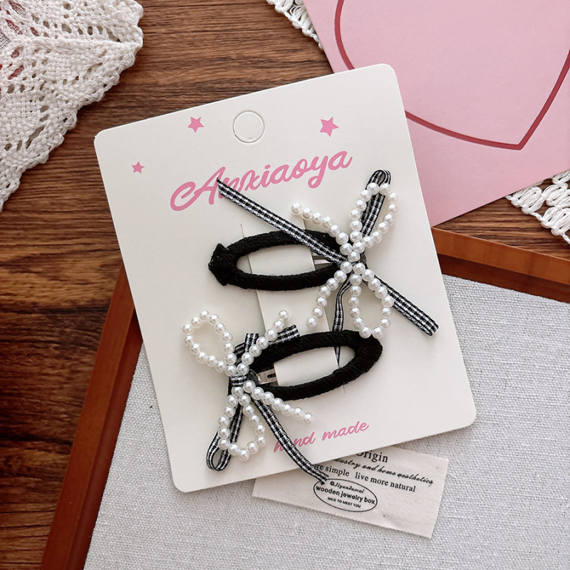 Accesorii pentru păr — clame BB lucrate manual cu perle artificiale, stil proaspăt și dulce