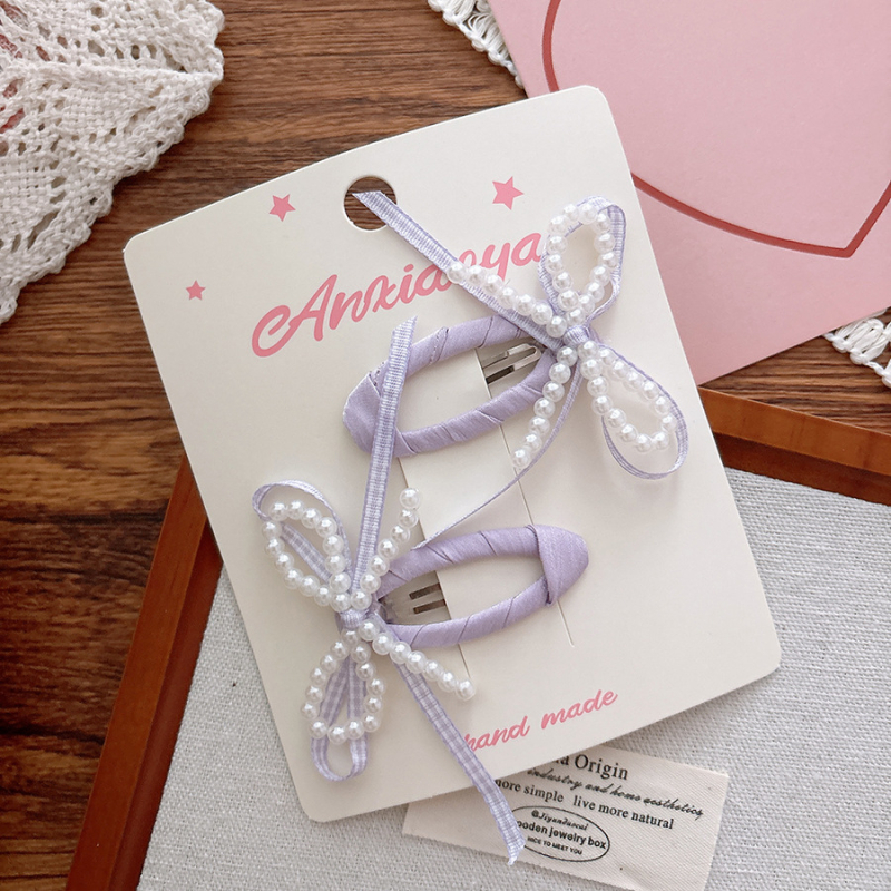 Accesorii pentru păr — clame BB lucrate manual cu perle artificiale, stil proaspăt și dulce