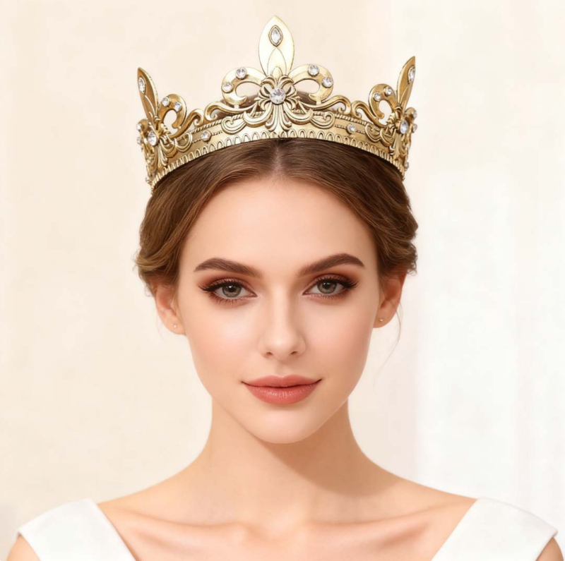 Accesoriu pentru cap – Tiara Barocă cu cerc complet pentru nunți, aliaj, placare electrolitică, unisex, brand Tuan Ming